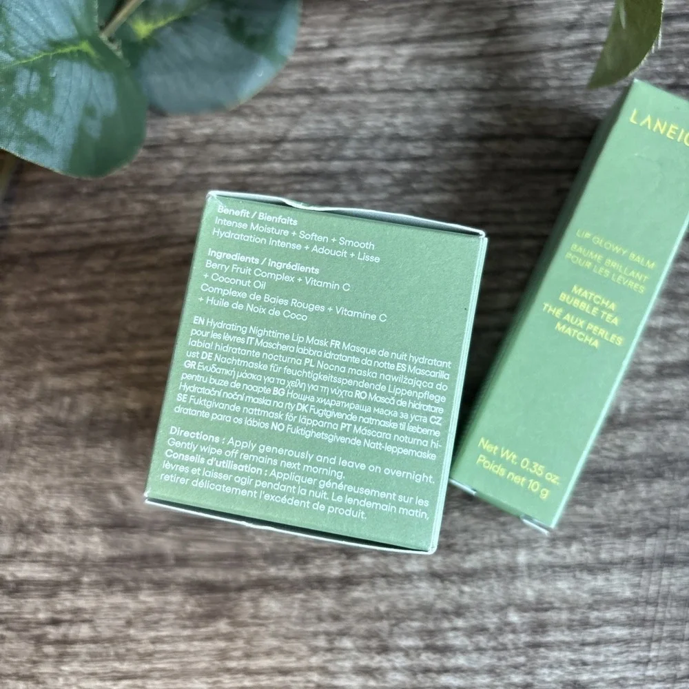SET OF 2 Laneige MATCHA BUBBLE TEA Lip Sleeping Mask NEW 0.70 oz Glowy Balm